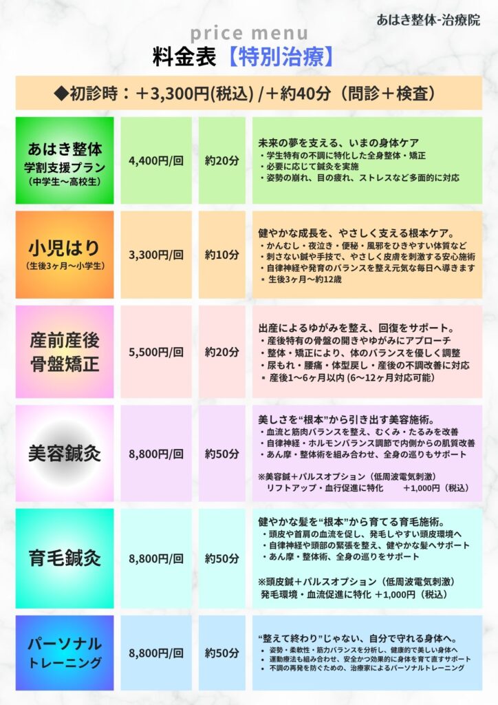 あはき整体　料金